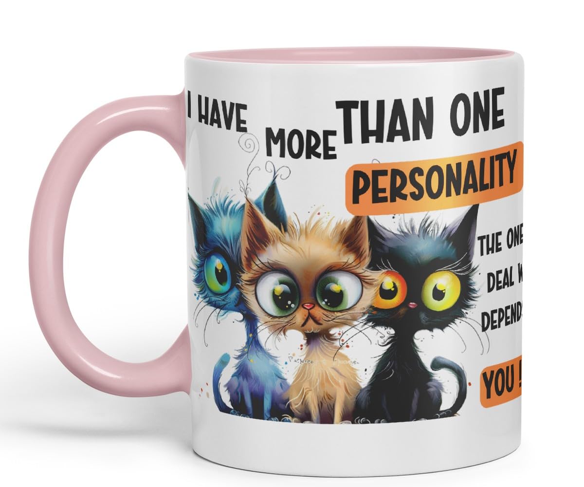 Vixar More Than One Personality Sarcastic Sarcastic Cats Coloured Ceramic Mug Cup Gift 11oz (Black)