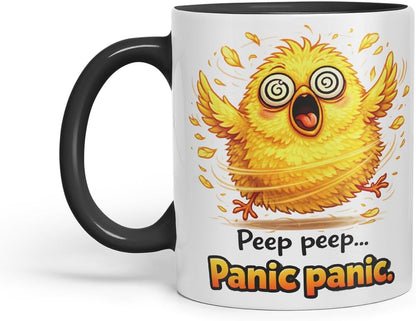 Vixar Peep Peep Panic Panic Chick Coloured Ceramic Mug Cup Gift, 11oz (Black)