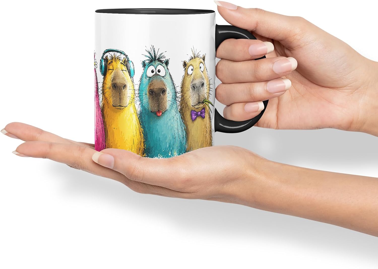 Vixar Funny Capybaras Mug – Cute Capybara Animal Coloured Ceramic Mug Cup Gift, 11oz (Black)