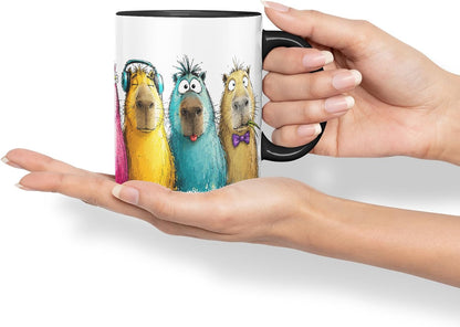 Vixar Funny Capybaras Mug – Cute Capybara Animal Coloured Ceramic Mug Cup Gift, 11oz (Black)
