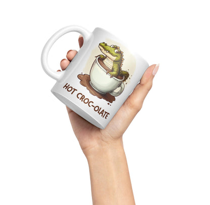 Hot Croc-olate, hot Chocolate Crocodile Joke sarkasm Sarcastic Ceramic Coloured Mug Cup for Tea Coffee Hot Brew 330ml 11Oz Gift