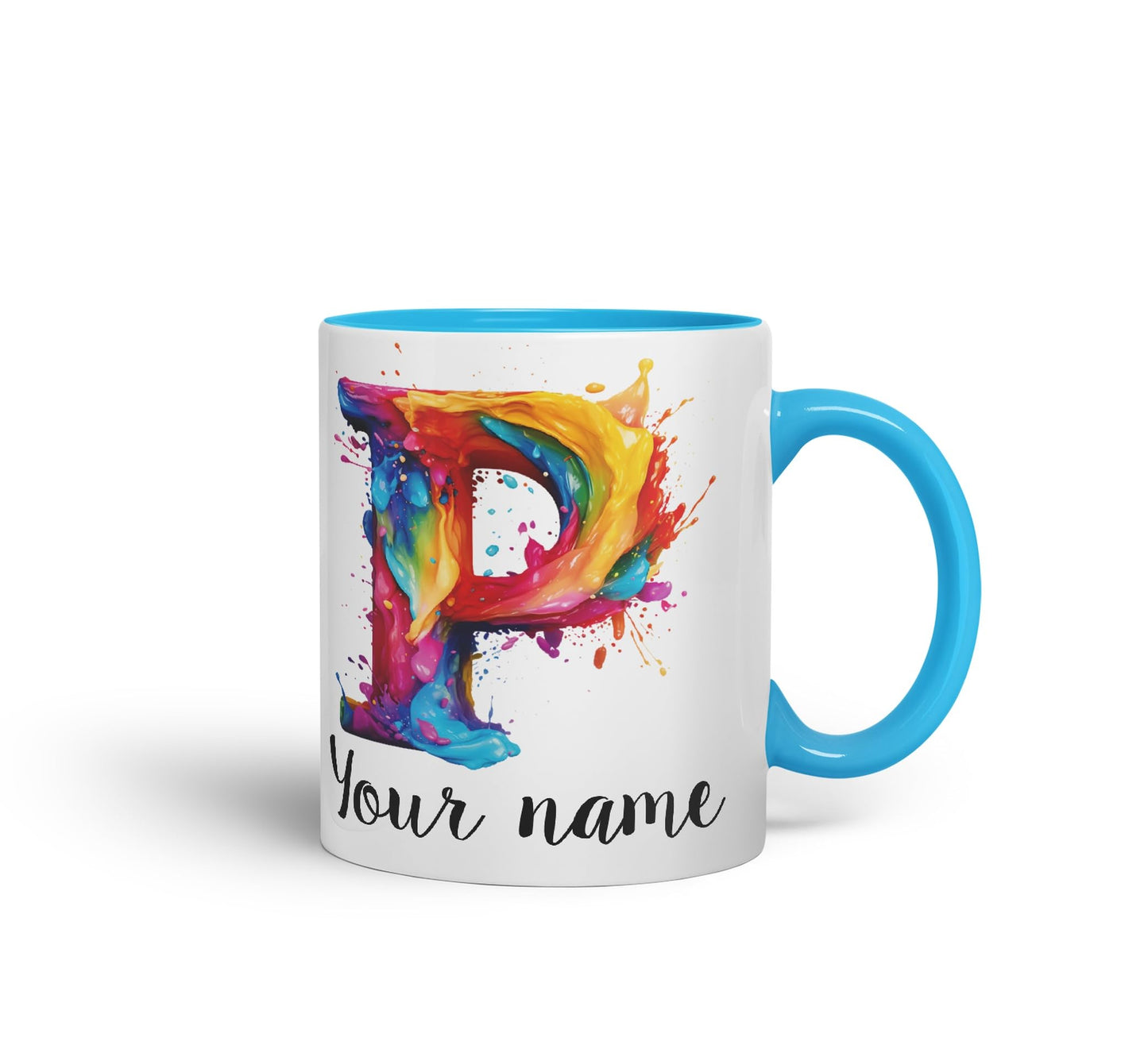 Personalised Letter P mug, Alphabet cusomized custom Letter P Monogram watercolour Ceramic Coloured Mug Cup for Tea Coffee Hot brew 330ml 11Oz Gift