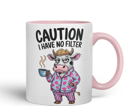 Vixar Caution I Have No Filter Cow Joke Coloured Ceramic Mug Cup Gift, 11oz (Black)