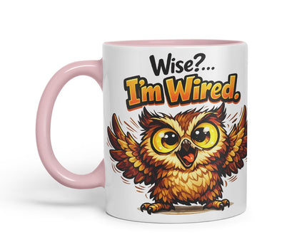 Vixar Wise I'm Wired Funny Owl Mug – Coloured Ceramic Mug Cup Gift, 11oz (Black)