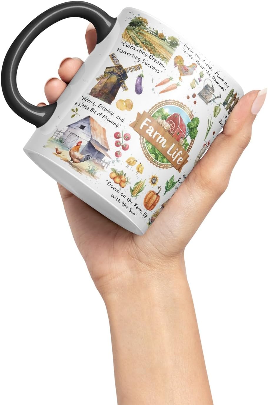Vixar Down on The Farm Up with The Sun – Farm Life Coloured Mug Cup 11oz (Black)