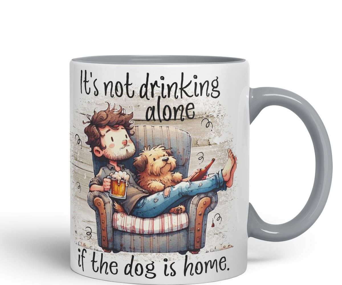 Vixar It’s Not Drinking Alone If The Dog is Home Funny Beer & Dog Coloured Mug Cup 11oz (Black)