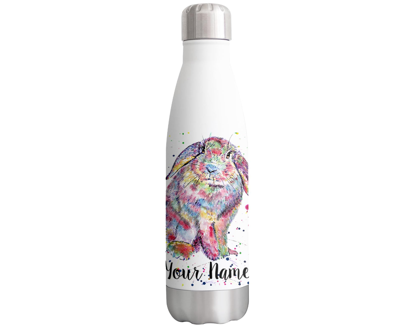 Vixar Lop Personalised Custom Bottle with your Text/name rabbit pet animals Watercolour Animals Bottle Double Wall Insulated Stainless Steel Sport Drinks 500ml