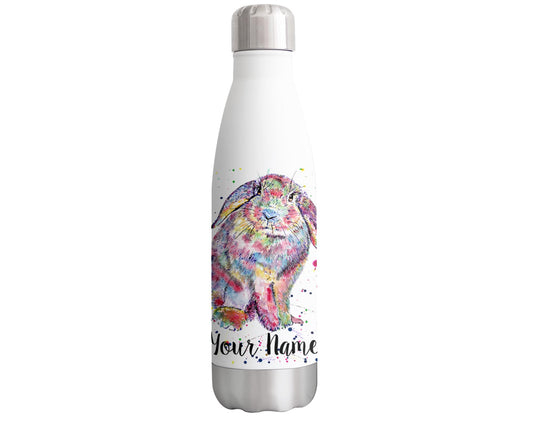 Vixar Lop Personalised Custom Bottle with your Text/name rabbit pet animals Watercolour Animals Bottle Double Wall Insulated Stainless Steel Sport Drinks 500ml