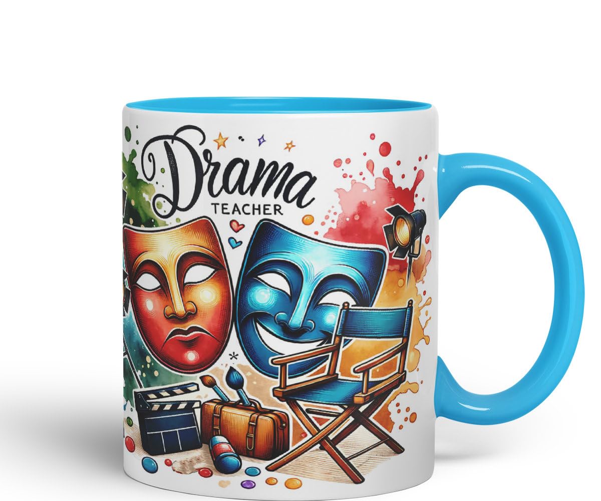 Vixar Drama Teacher Mug Thank You, End of School Gift Ceramic Coloured Mug Cup for Tea Coffee Hot Brew 330ml 11Oz Gift