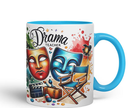 Vixar Drama Teacher Mug Thank You, End of School Gift Ceramic Coloured Mug Cup for Tea Coffee Hot Brew 330ml 11Oz Gift