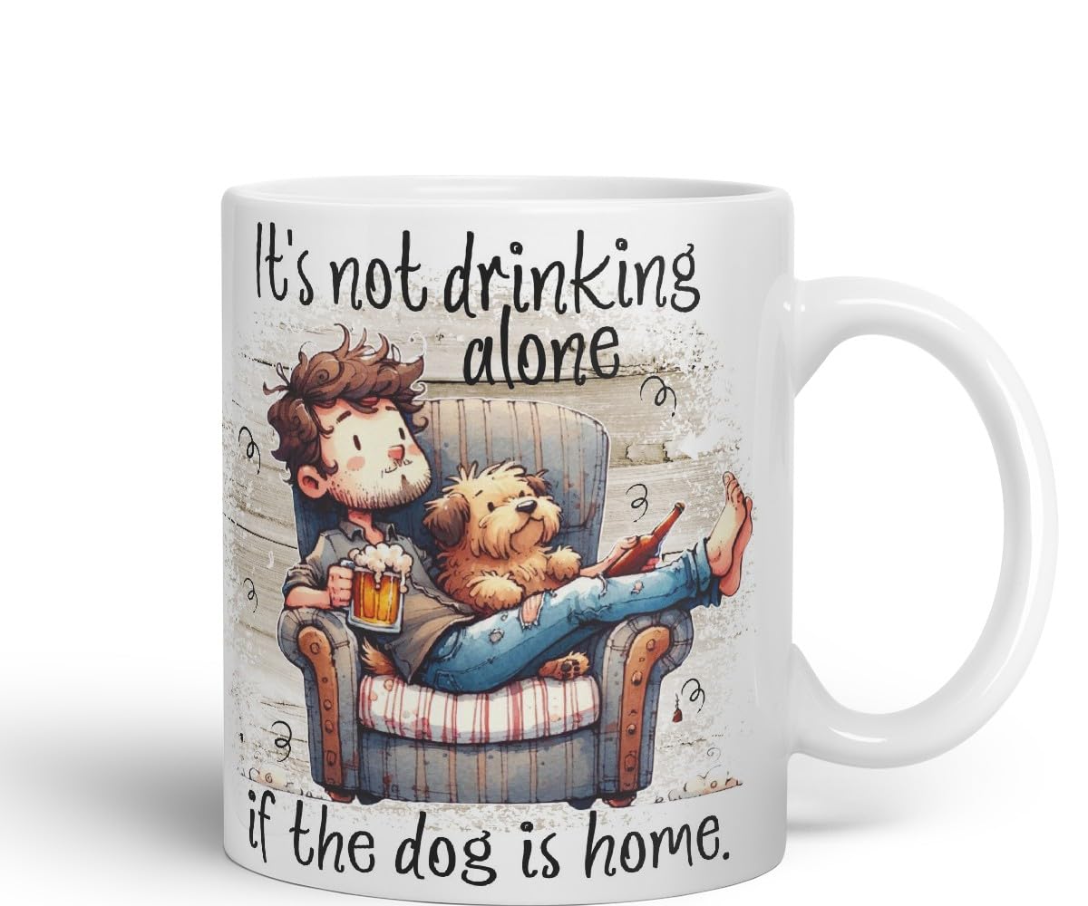 Vixar It’s Not Drinking Alone If The Dog is Home Funny Beer & Dog Coloured Mug Cup 11oz (Black)