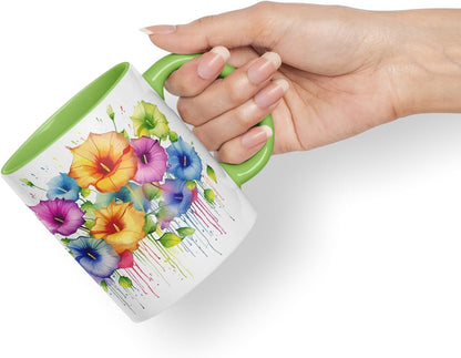 Vixar Morning Glory Climbing Flower Mug Coloured Ceramic Mug Cup Gift, 11oz (Light Green)