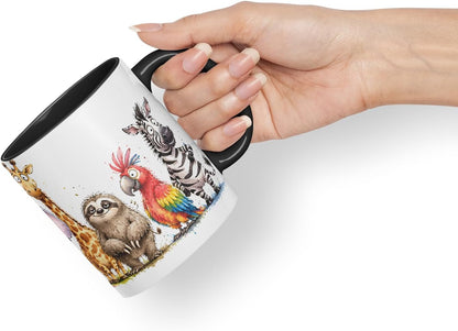 Vixar Cute Safari Animals Mug – Cute Safari Animals Coloured Ceramic Mug Cup Gift, 11oz (Black)