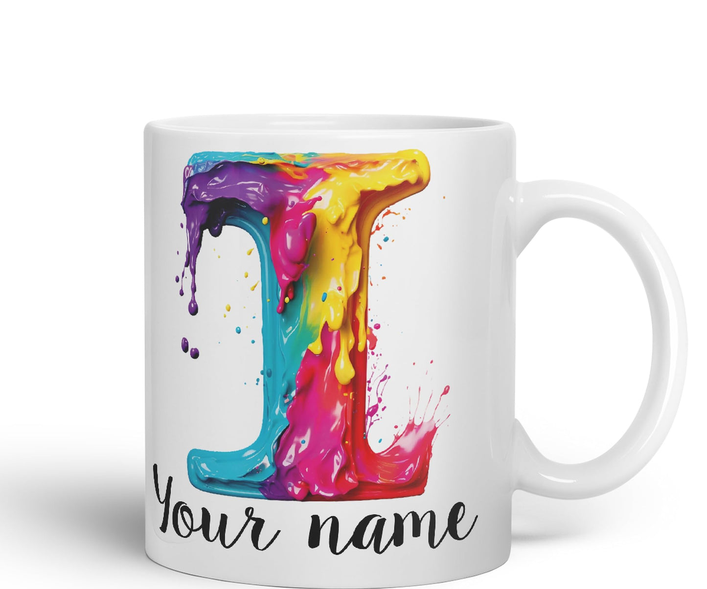 Personalised Letter I mug, Alphabet cusomized custom Letter I Monogram watercolour Ceramic Coloured Mug Cup for Tea Coffee Hot brew 330ml 11Oz Gift