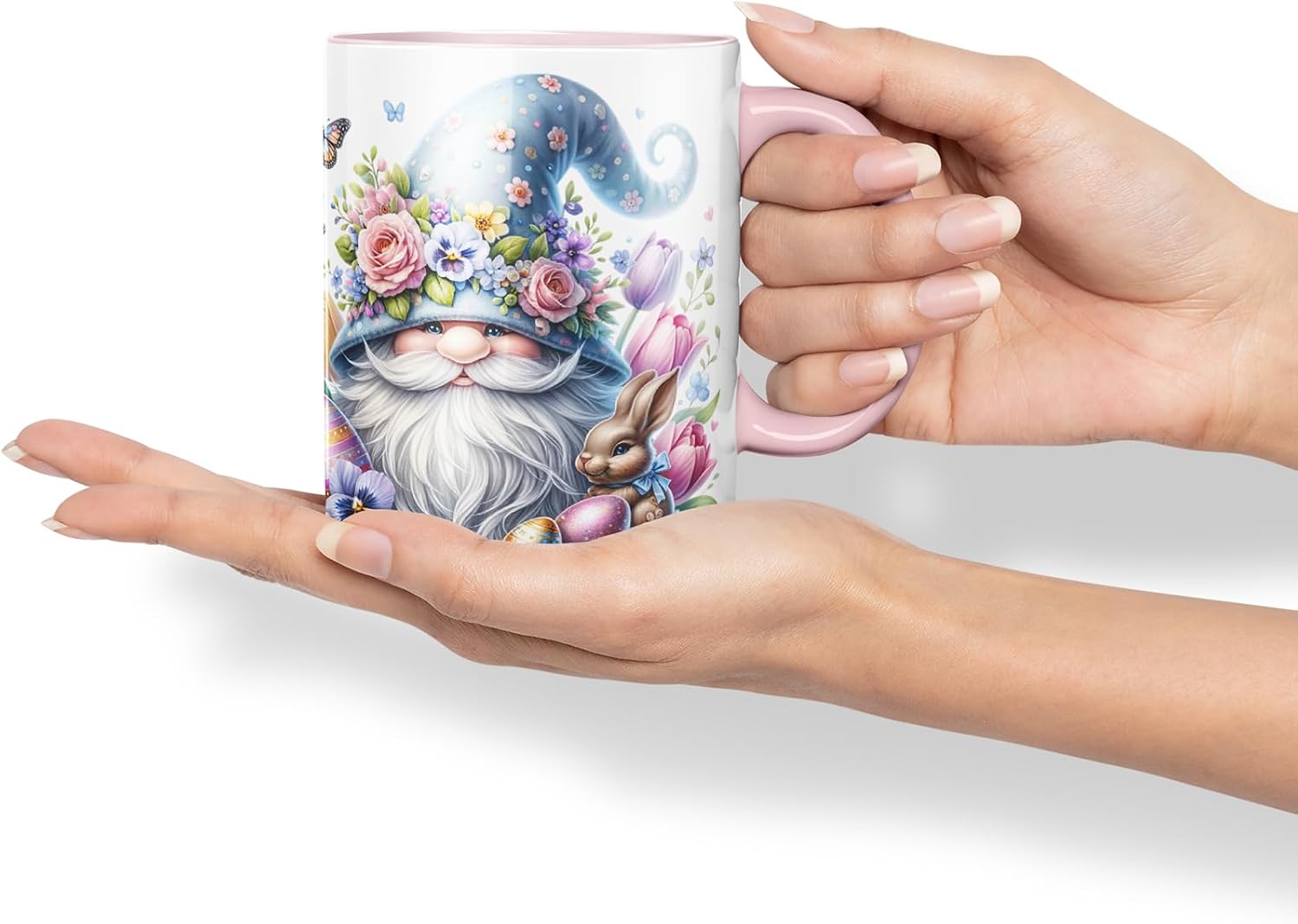 Vixar Easter Gnome Bunny Mug – Coloured Ceramic Mug Cup Gift, 11oz (Pink)