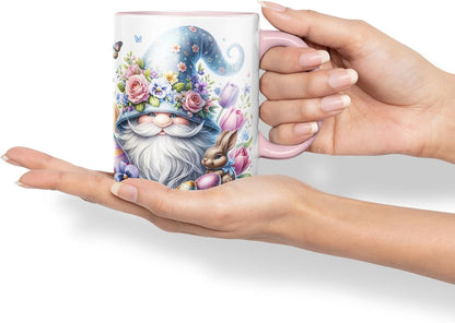 Vixar Easter Gnome Bunny Mug – Coloured Ceramic Mug Cup Gift, 11oz (Pink)