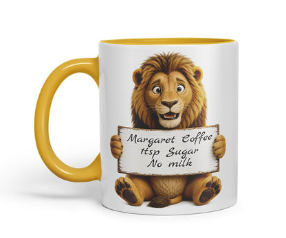 Vixar Personalised Lion Mug with Name or Custom Message – Cute Animal Coloured Ceramic Mug Cup Gift, 11oz (Black)