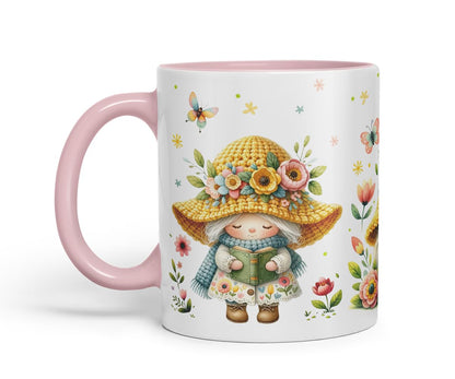Vixar Spring Gnome Flowers Mug – Coloured Ceramic Mug Cup Gift, 11oz (Black)