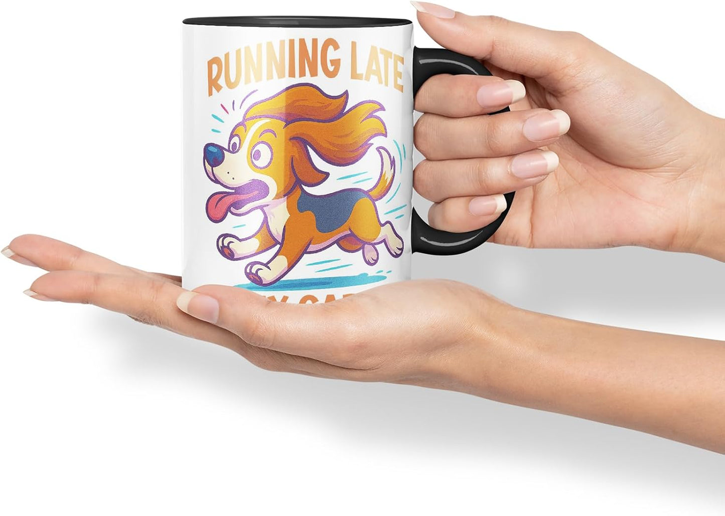 Vixar Running Late is My Cardio Beagle Dog Mug – Coloured Ceramic Mug Cup Gift, 11oz (Black)