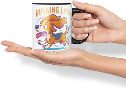 Vixar Running Late is My Cardio Beagle Dog Mug – Coloured Ceramic Mug Cup Gift, 11oz (Black)