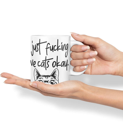 Vixar I just f_ucking Love Cats Okay, Hidden, Hiding Kitten cat Joke sarkasm Ceramic Coloured Mug Cup for Tea Coffee Hot Brew 330ml 11Oz Gift V1
