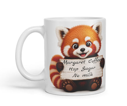 Vixar Personalised Red Panda Mug with Name or Custom Message – Cute Animal Coloured Ceramic Mug Cup Gift, 11oz (Black)