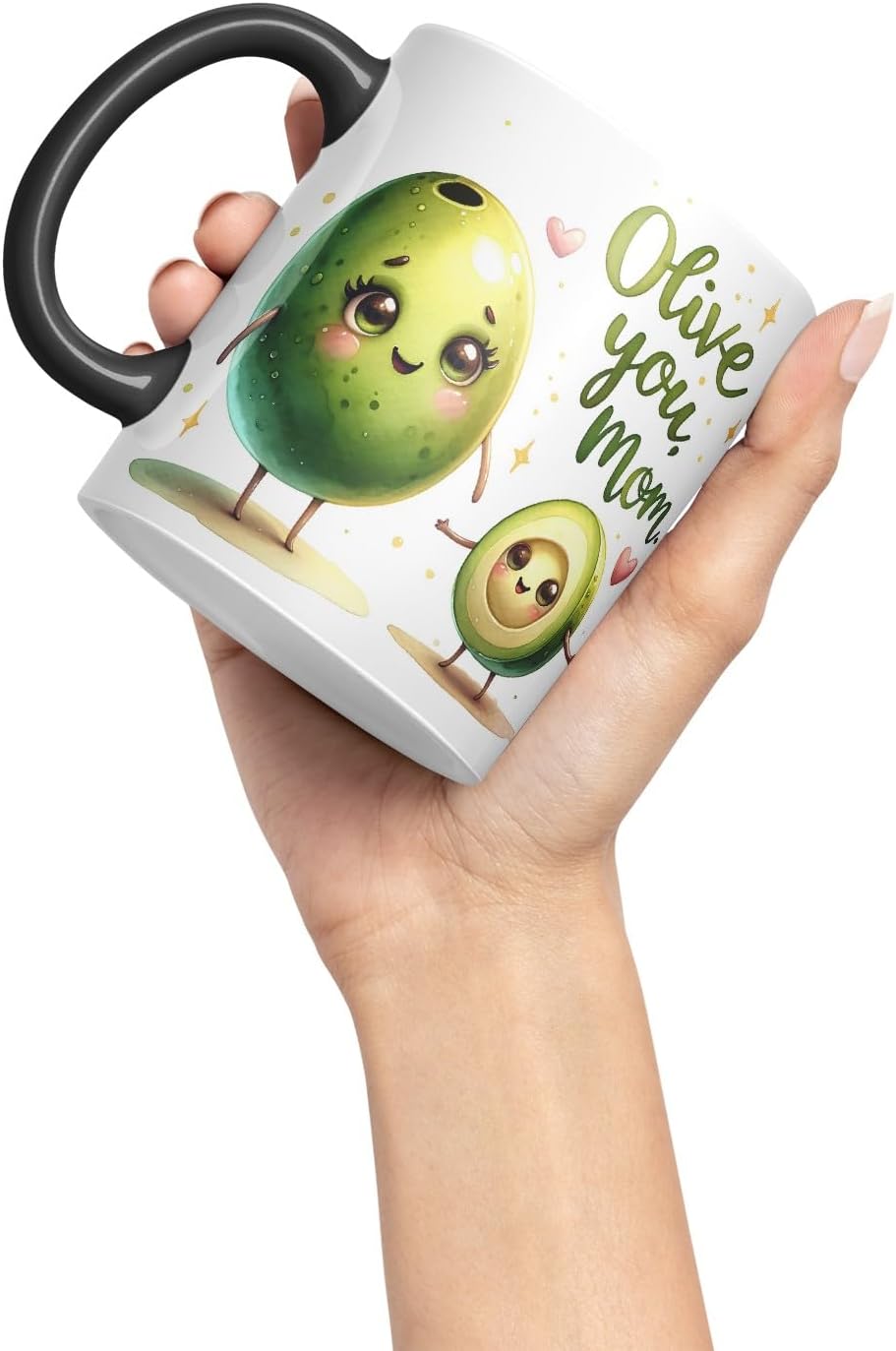 Vixar Olive You, Mom Coloured Mug Cup Cute Mother’s Day Gift 11oz (Black)