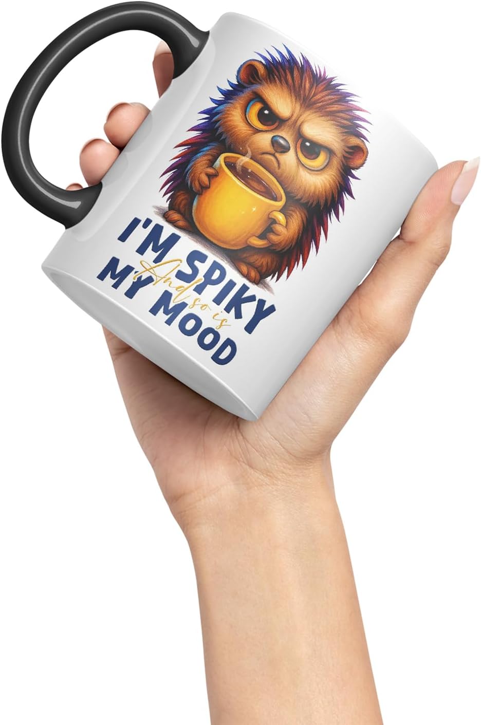 Vixar I'm Spiky and So is My Mood Funny Hedgehog Mug – Coloured Ceramic Mug Cup Gift, 11oz (Black)