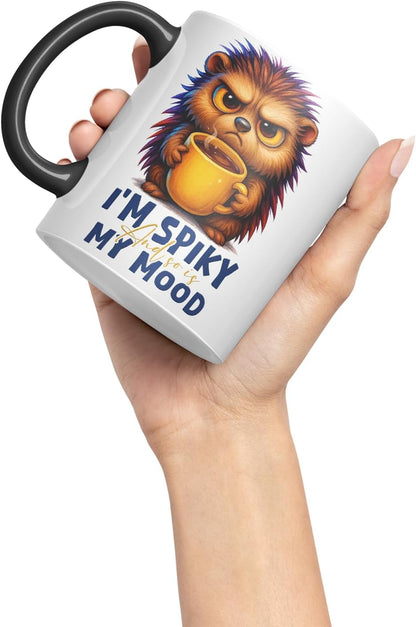 Vixar I'm Spiky and So is My Mood Funny Hedgehog Mug – Coloured Ceramic Mug Cup Gift, 11oz (Black)