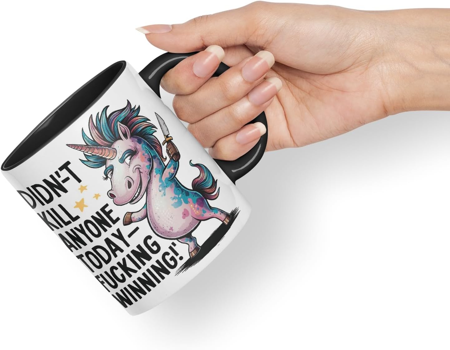Vixar Didn’t *** Anyone Today – Winning (Unicorn) – Coloured Ceramic Mug Cup Gift, 11oz (Black)