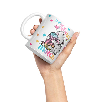 We're a Perfect Match cat Lover Coloured Ceramic Mug Cup Gift 330ml 11oz Work Office Tea Coffee Gift