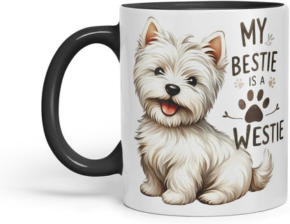 Vixar My Bestie is A Westie Dog Mug – Coloured Ceramic Mug Cup Gift, 11oz (Black)