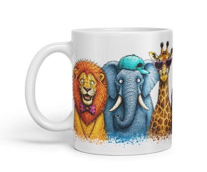Vixar Safari Animals Mug – Cute Safari Animals Coloured Ceramic Mug Cup Gift, 11oz (Black)