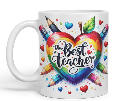 Vixar Best Teacher Mug Thank You, End of School Gift Ceramic Coloured Mug Cup for Tea Coffee Hot Brew 330ml 11Oz Gift BT2
