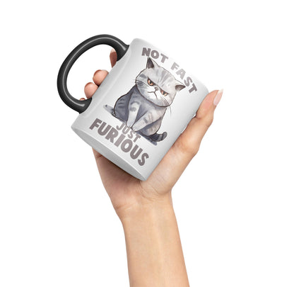 Not Fast just Furious, cat Sarcastic Joke Ceramic Coloured Mug Cup for Tea Coffee Hot Brew 330ml 11Oz