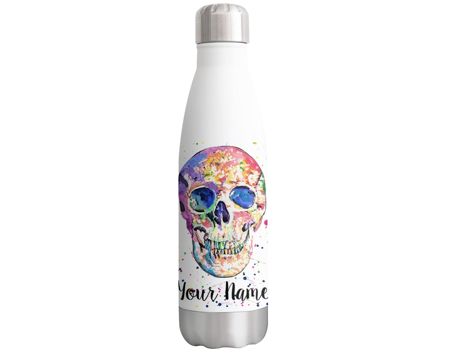 Vixar Skull front Personalised Custom Bottle with your Text/name Watercolour Bottle double Wall insulated Stainless steel sport Drinks 500ml