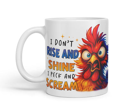 Vixar I Don't Rise and Shine I Peck and Scream Funny Chicken Mug – Coloured Ceramic Mug Cup Gift, 11oz (Black)