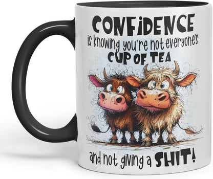 Vixar Confidence Funny Highland Cow Coloured Mug Cup 11oz (Black)