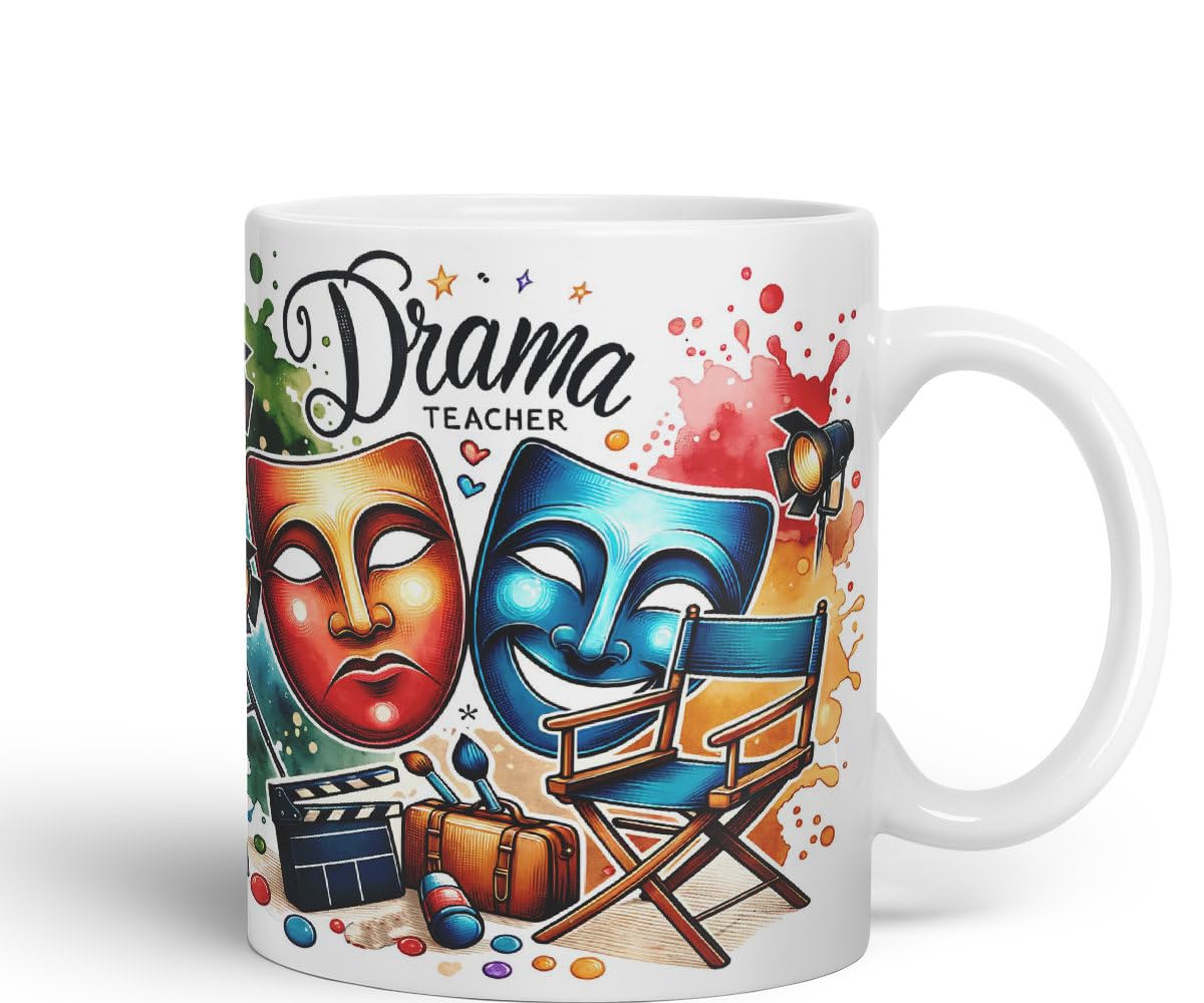 Vixar Drama Teacher Mug Thank You, End of School Gift Ceramic Coloured Mug Cup for Tea Coffee Hot Brew 330ml 11Oz Gift