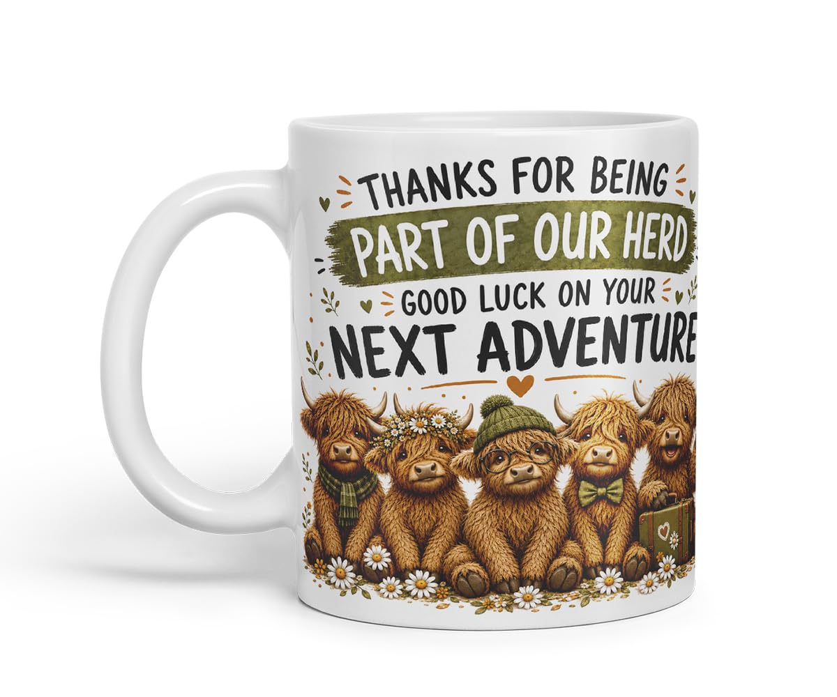 Vixar Thanks for Being Part of Our Herd Mug – Highland Cow Coworker Leaving Gift, 11oz (Black)
