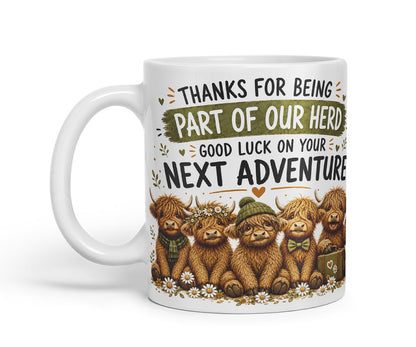 Vixar Thanks for Being Part of Our Herd Mug – Highland Cow Coworker Leaving Gift, 11oz (Black)