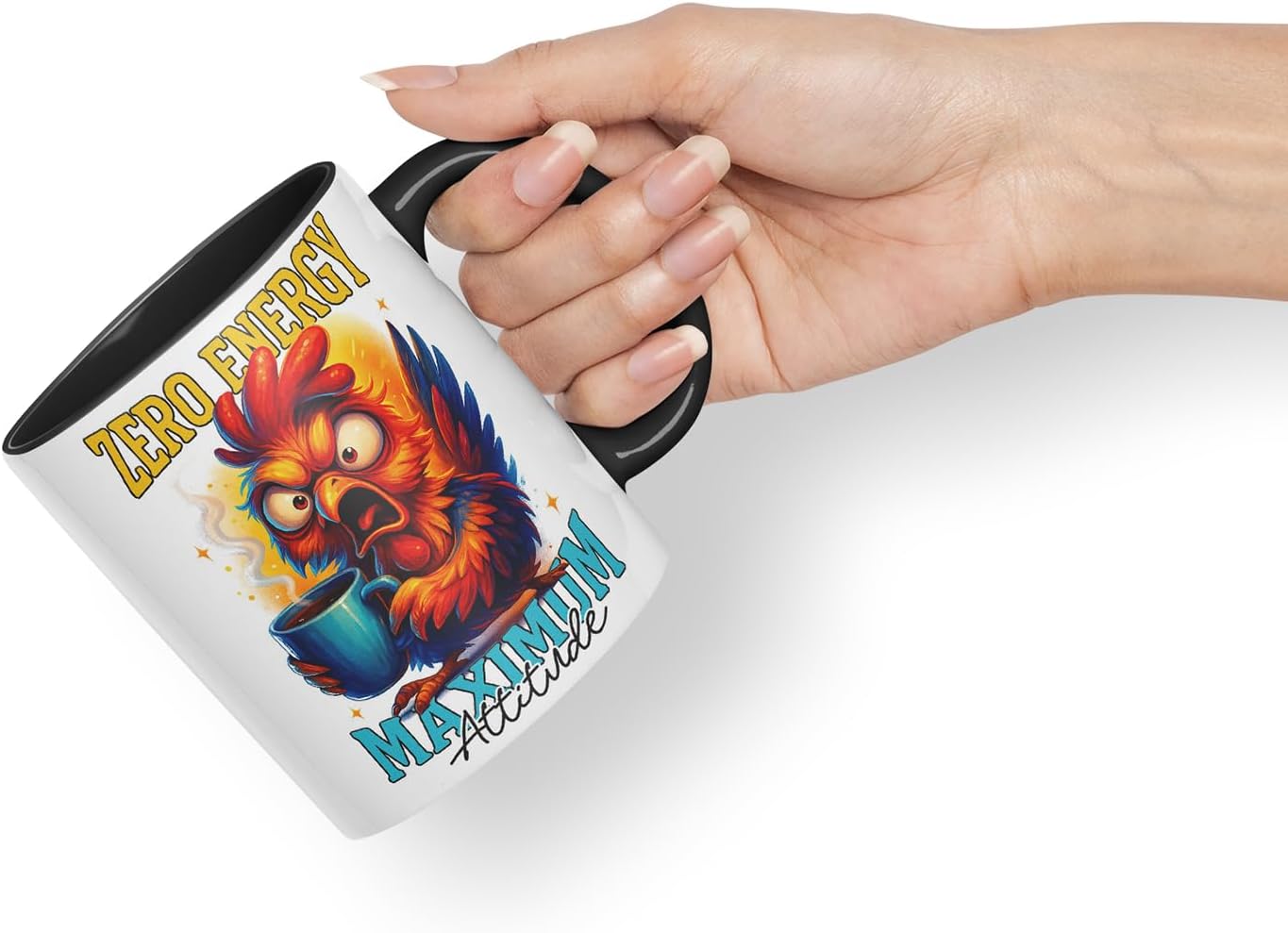 Vixar Zero Energy Maximum Attitude Funny Chicken Coffee Mug – Coloured Ceramic Mug Cup Gift, 11oz (Black)