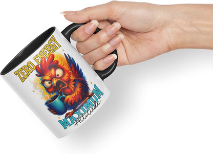 Vixar Zero Energy Maximum Attitude Funny Chicken Coffee Mug – Coloured Ceramic Mug Cup Gift, 11oz (Black)