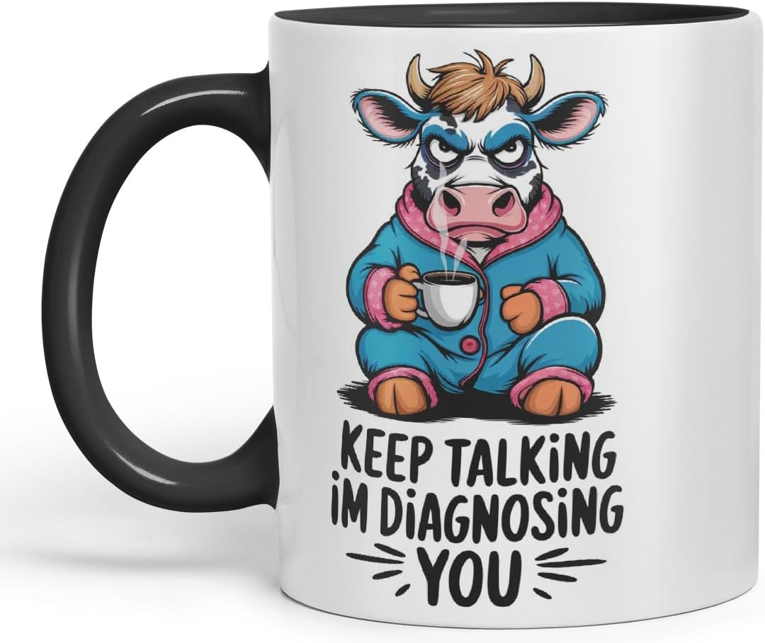 Vixar Keep Talking I’m Diagnosing You Cow Joke Coloured Ceramic Mug Cup Gift, 11oz (Black)