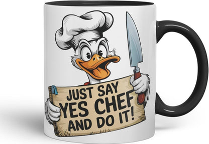 Vixar Just Say Yes Chef and Do It! – Coloured Ceramic Mug Cup Gift, 11oz (Black)