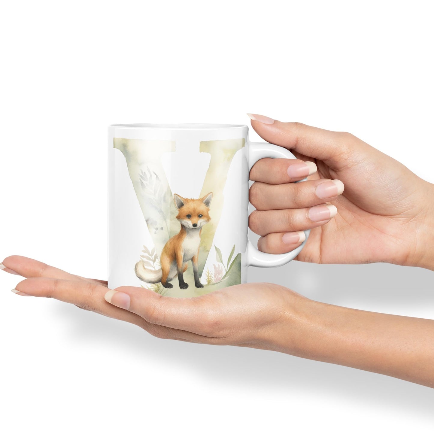 Letter V mug, Animals Alphabet Letter V Monogram animal for kids Ceramic Coloured Mug Cup for Tea Coffee Hot brew 330ml 11Oz Gift