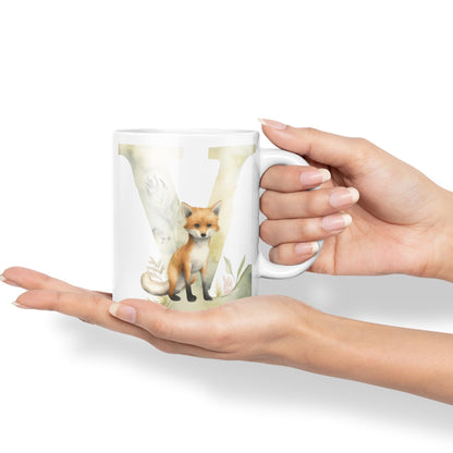 Letter V mug, Animals Alphabet Letter V Monogram animal for kids Ceramic Coloured Mug Cup for Tea Coffee Hot brew 330ml 11Oz Gift
