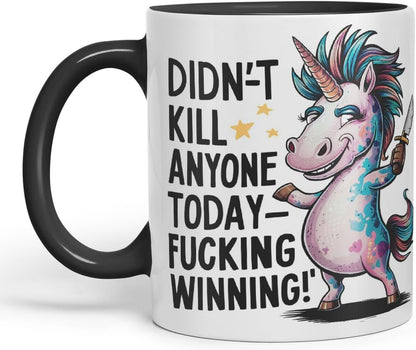 Vixar Didn’t *** Anyone Today – Winning (Unicorn) – Coloured Ceramic Mug Cup Gift, 11oz (Black)