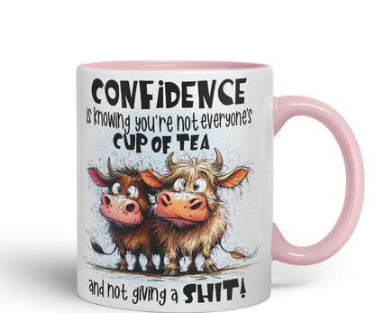 Vixar Confidence Funny Highland Cow Coloured Mug Cup 11oz (Black)
