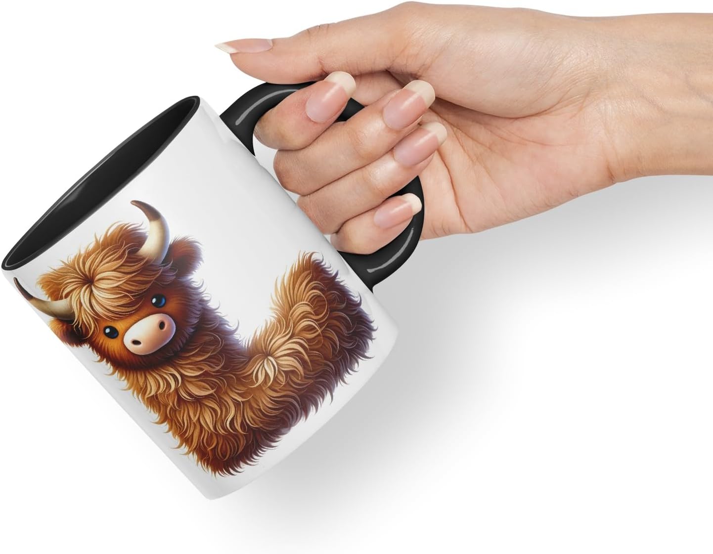 Highland Cow Alphabet Monogram Coloured Ceramic Cup Mug Letter L Rustic Farmhouse Animal Letter Gift V2 11oz (Black)